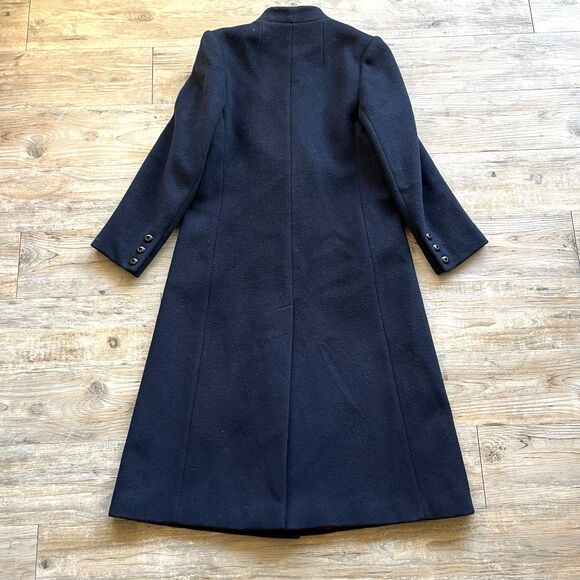 Domino New York Wool Trench Coat Women's Medium Blue Vintage 90s 80s Button - Picture 2 of 11